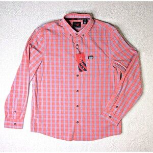 NEW Perry Ellis Men's Dress Shirt Long Sleeve Large Spring Plaid Orange Blue